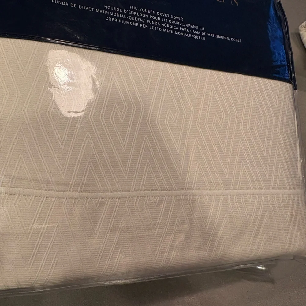 RALPH LAUREN Hayden Queen Tan White Geometric Patterned Duvet Cover NWT $500